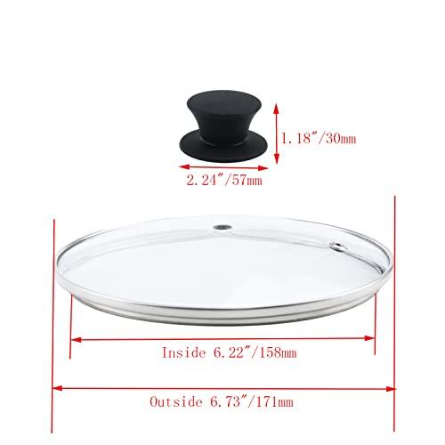 Geesatis 6.5"Tempered Glass Lid Heat Resistant Silicone Handle Frying Pan Lid Replacement Lid for Universal Pans, Pots, 1 Set, with Cleaning Pad - CookCave