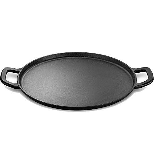 Legend Cast iron Pizza Pan | 14” Steel Pizza Cooker with Easy Grip Handles | Deep Stone for Oven or Griddle for Gas, Induction, Grilling | Lightly Pre-Seasoned Cookware Gets Better with Use - CookCave