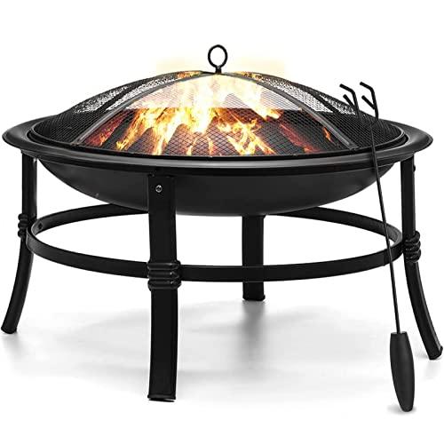 SINGLYFIRE 26 Inch Fire Pit for Outside Outdoor Wood Burning Firepit Bowl Heavy Duty Bonfire Pit Steel Firepit for Patio Backyard Camping Deck Picnic Porch with Spark Screen,Log Grate,Poker - CookCave