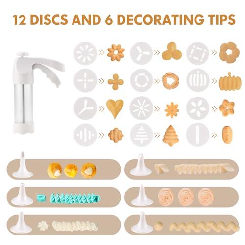 Dacono Cookie Press for Baking, Spritz Cookie Press, Cookie Press Gun Kit with 12 Cookie Press Discs and 6 Icing Tips, for DIY Biscuit Maker, Cake Icing Decoration,White - CookCave