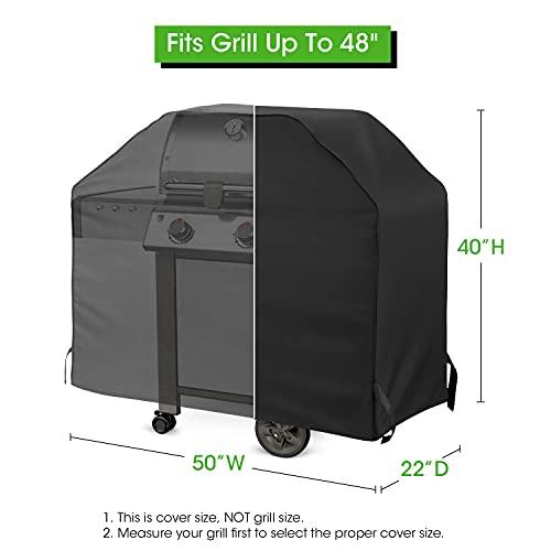 Mightify Grill Cover 50-Inch, Heavy Duty Waterproof Gas Grill Cover, Outdoor Fade Resistant Small BBQ Cover, All Weather Protection Barbecue Cover with Adjustable Straps, 50''W x 22''D x 40''H, Black - CookCave