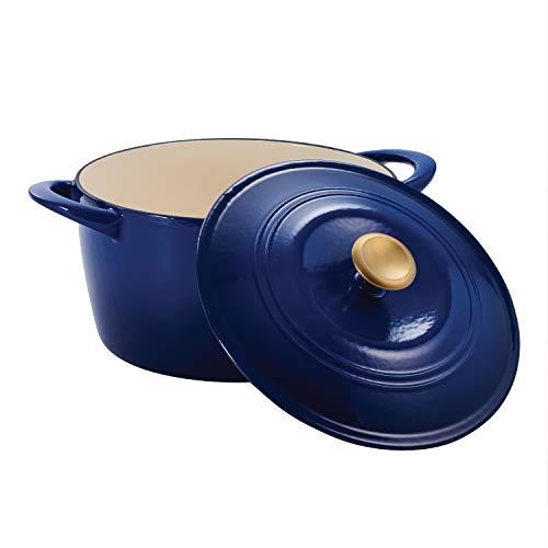 Tramontina Covered Tall Round Dutch Oven Enameled Cast Iron 7 Qt (Classic Blue Gold Knob) - 80131/359DS - CookCave