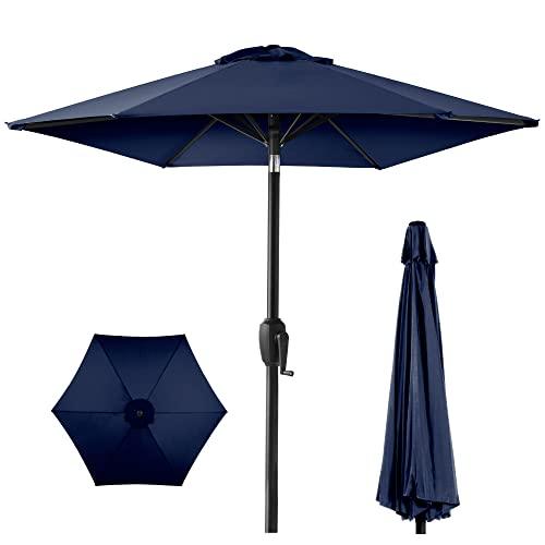 Best Choice Products 7.5ft Heavy-Duty Round Outdoor Market Table Patio Umbrella w/Steel Pole, Push Button Tilt, Easy Crank Lift - Navy Blue - CookCave