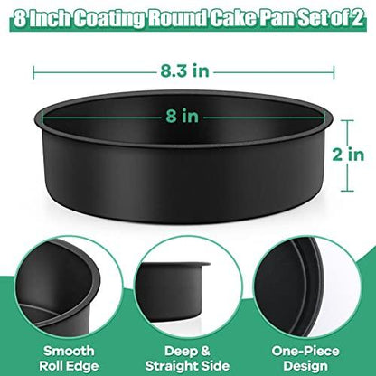 TeamFar 8 Inch Cake Pan, Round Baking Layer Cake Pan Set of 2, with Non-Stick Coating Stainless Steel Core for Birthday, Party, Wedding, Healthy & Heatproof, Release Easily & Easy Clean - CookCave