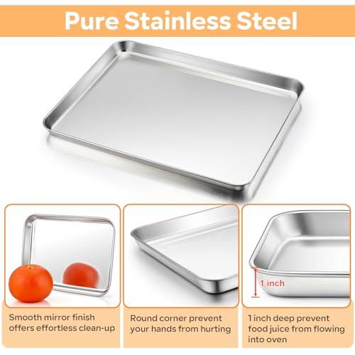 TeamFar Baking Sheet with Rack, 16 x 12 x 1 Inch Stainless Steel Cookie Baking Pan Tray with Grid Rack for Baking Roasting Cooling, Healthy & Heavy-Duty, Oven & Dishwasher Safe - CookCave