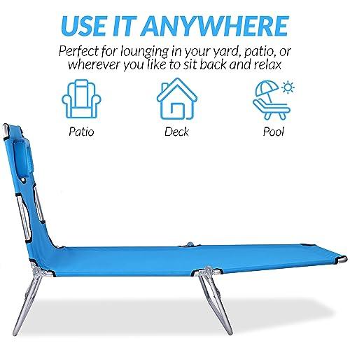 Elevon Foldable Lightweight Tanning Chaise Lounge Chair with Face and Arm Holes, Blue - CookCave