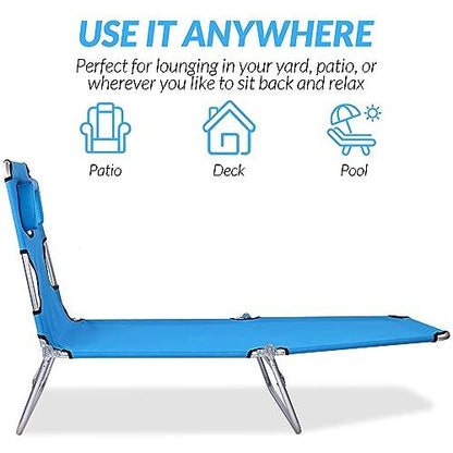 Elevon Foldable Lightweight Tanning Chaise Lounge Chair with Face and Arm Holes, Blue - CookCave