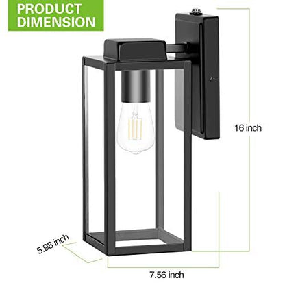 Large Outdoor Wall Light, 16 Inch Outdoor Wall Lantern, Dusk to Dawn Exterior Waterproof Wall Sconce, Anti-Rust Wall Mounted Lighting with Glass Shade, Matte Black Wall Lamp with E26 Socket for Porch - CookCave