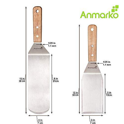 Metal Spatula Set - Griddle Long Spatula - Teppanyaki spatulas - Griddle Scraper and Pancake Flipper or Hamburger Turner - Stainless Steel Utensil great for BBQ Grill Flat Top - Commercial Grade - CookCave