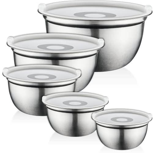 FineDine Stainless Steel Mixing Bowls Set with Lids, Home Kitchen Cooking Essentials Household Must Haves for Baking, 5 Pieces - CookCave