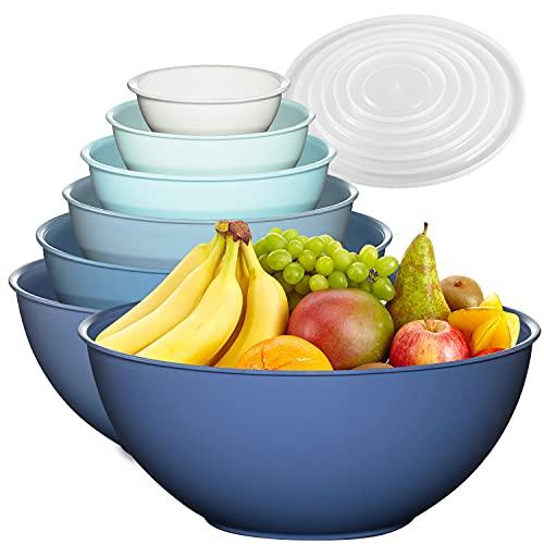 12 Piece Plastic Mixing Bowls Set, Colorful Nesting 6 Prep Bowls and 6 Lids - Color Food Storage for Leftovers, Fruit, Salads, Snacks, and Potluck Dishes - Microwave and Freezer Safe - CookCave