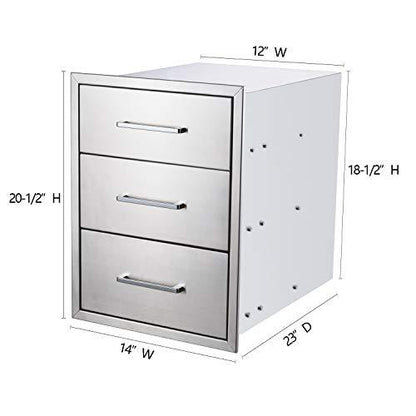 yuxiangBBQ Outdoor Kitchen Drawers Stainless Steel 3-Drawer BBQ Drawer 14" W x 20.5" H x 23" D Enclosed Built-in Drawer Flush Mount for Outdoor Kitchens & BBQ Islands - CookCave