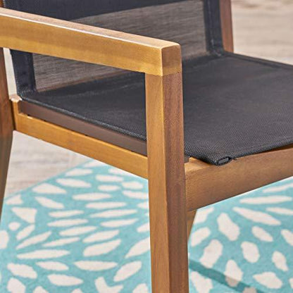 Christopher Knight Home Jimmy Outdoor Acacia Wood and Mesh Dining Chairs (Set of 2), Teak Finish - CookCave