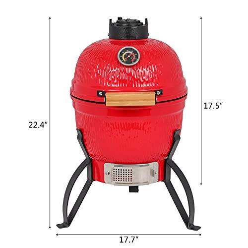 Outvita Ceramic Grill, 13" Round Kamado Charcoal Grill, Portable Barbecue Grill with Thermometer for Variations on Cooking Methods(Red) - CookCave