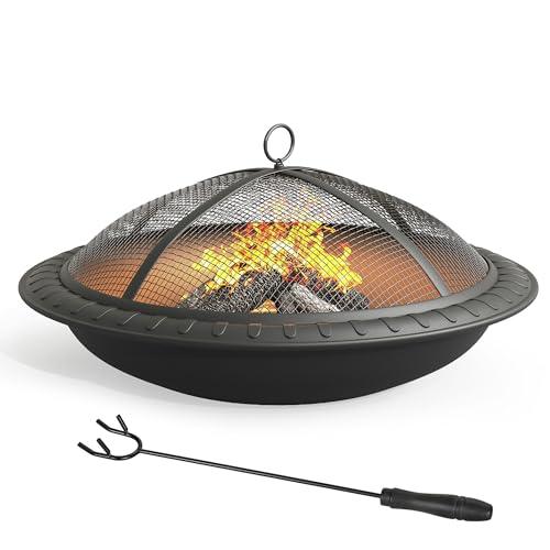 YITAHOME 24in Steel Replacement Fire Bowl with Round Spark Screen, Poker and Detachable Grate, Wood Burning Fire Pit Bowl for DIY or Existing Outdoor Patio Fire Pit - CookCave