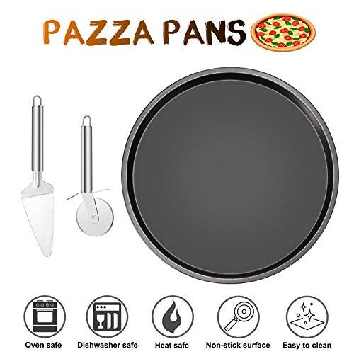 Senhuok Pizza Pan 3 Pack Round Pizza Board Carbon Steel Pizza Baking Pan Non-Stick Cake Pizza Crisper Server Tray Stand Pizza Stones Tools for Home Kitchen Oven Restaurant Bakeware Pizza Pan Sets - CookCave