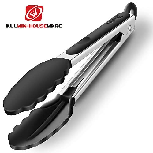 2 Pack Black Kitchen Tongs, Premium Silicone BPA Free Non-Stick Stainless Steel BBQ Cooking Grilling Locking Food Tongs, 9-Inch & 12-Inch - CookCave