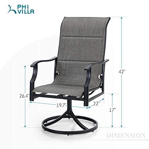 PHI VILLA Swivel Patio Dining Chair with 42" High Back, Padded Textilene Deep Seating Outdoor Chairs with Armrest & E-Coating Frame, All Weather-Resistant for Deck Lawn Garden, Set of 2 - CookCave