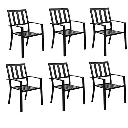 MFSTUDIO 6 Piece Patio Dining Metal Chairs,Outdoor Wrought Iron Seating Stackable Bistro Chairs - Supports 301 LBS,(Black) - CookCave