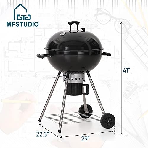 MFSTUDIO 22" Kettle Charcoal Grill, Porcelain-Enameled Lid and Bowl with Slide Out Ash Catcher for BBQ, Patio, Backyard, Picnic, Black - CookCave