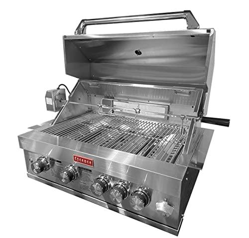 Cycence CY-GR0434CV 32 Inch 4 Burner Professional Built-In Gas Grill, LPG or Natural Gas, Professional Stainless Steel with Free Rotisseries Kit - CookCave