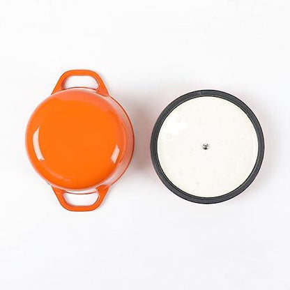 HAWOK Enameled Cast Iron Dutch Oven with Lid, 1.5 Quart Deep Round Dutch Oven with Dual Handles, Orange - CookCave