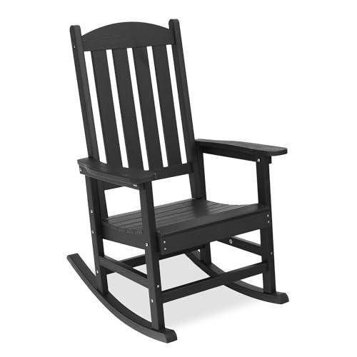 LUE BONA Outdoor Rocking Chair, HDPS Poly Rocking Chair, All Weather Resistant Plastic Outdoor Indoor Porch Rocker, Heavy Duty Rocking Chair for Patio, Lawn, Garden, 300LBS, Black - CookCave