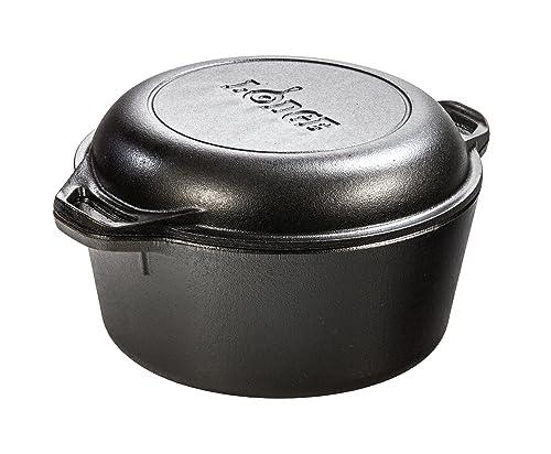 Lodge Cast Iron Serving Pot Cast Iron Double Dutch Oven, 5-Quart - CookCave