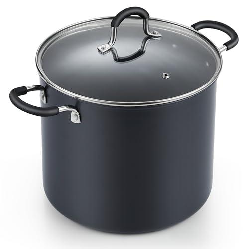 Cook N Home Nonstick Stockpot Soup pot with Lid Professional Hard Anodized 10 Quart, Oven safe - Stay Cool Handles, Black - CookCave