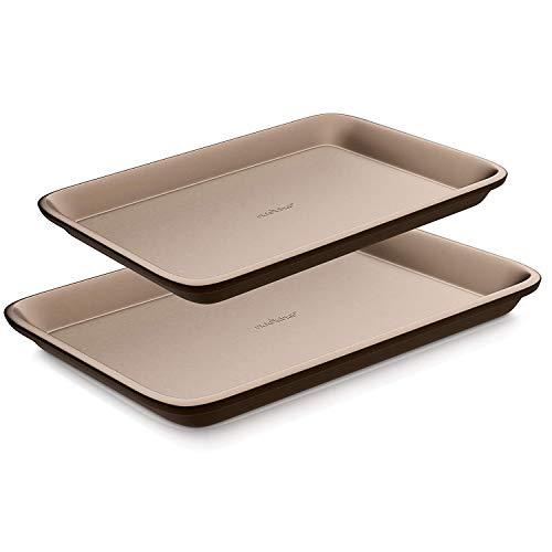 NutriChef Nonstick Cookie Sheet Baking Pan | 2pc Large and Medium Metal Oven Baking Tray - Professional Quality Kitchen Cooking Non-Stick Bake Trays w/Rimmed Borders, Guaranteed NOT to Wrap - CookCave