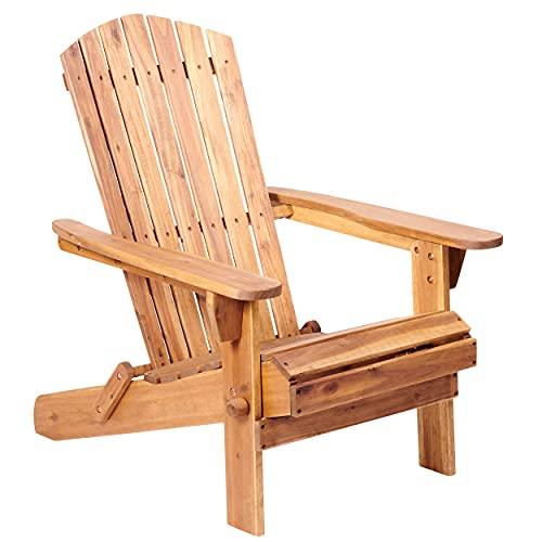 Plant Theatre Wooden Adirondack Chair - Weather Resistant, Acacia Wood, Foldable Fire Pit Chairs for Porch, Deck, Lawn and Campfire - Outdoor Patio Furniture - CookCave