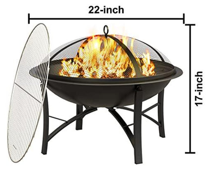 Fire Beauty Fire Pit for Outside Wood Burning Firepit BBQ Grill Steel Fire Bowl with Spark Screen Cover, Log Grate, Poker for Camping Beach Bonfire Picnic Backyard Garden - CookCave