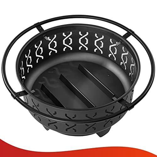 SINGLYFIRE 30 Inch Fire Pits for Outside Wood Burning Outdoor Large FirePit Round Steel Firepit for Patio Backyard Garden Outdoor Heating,with Spark Screen,Log Grate,Poker, Black (SFPR-001) - CookCave