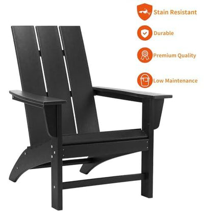 Poly Lumber Adirondack Chair, All-Weather Resistant Outdoor Patio Chairs, Look Like Wood, Pre-Assembled Outdoor Fire Pit Chair for Pool, Deck, Backyard, Garden, Black - CookCave