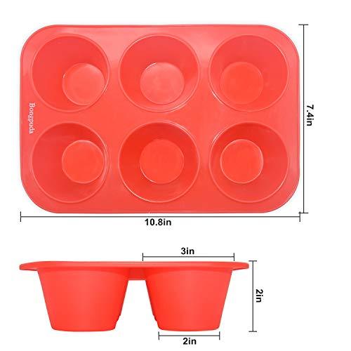 Bongpuda Silicone Large Muffin Pan 2 Pack,6 Cup Large Silicone Cupcake Pan,Non-Stick Jumbo Muffin Pans,Food Grade Cupcake Molds,Perfect for Egg Muffin,Big Cupcake - CookCave