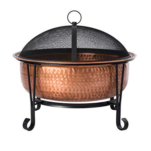 Fire Sense 62665 Fire Pit Palermo Copper with Steel Stand Wood Burning Lightweight Portable Outdoor Firepit Included Mesh Spark Screen Steel Grate Screen Lift Tool & Vinyl Weather Cover - 26.5" - CookCave