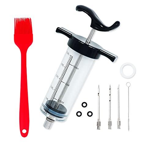 Meat Injector Syringe Turkey Marinade Injector Kit, 1.6-Oz Syringe Set with 3 Professional Needles,1 Silicone Brush,4 Extra O-Rings,1 Cleaning Brush for Basting&Grilling, Flavor Injector for Smoking - CookCave