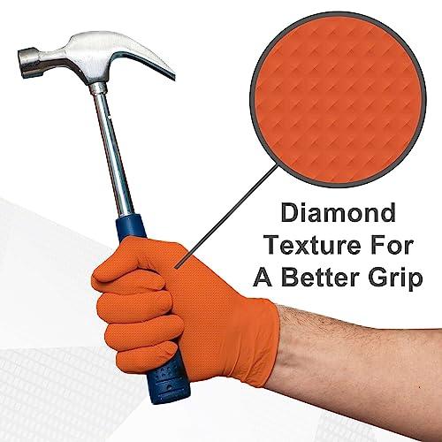 WECARE Orange 8 Mil Nitrile Gloves Medium 50 Pack - Heavy Duty Mechanic Gloves, with Diamond Grip - Powder and Latex Free Disposable Gloves - CookCave