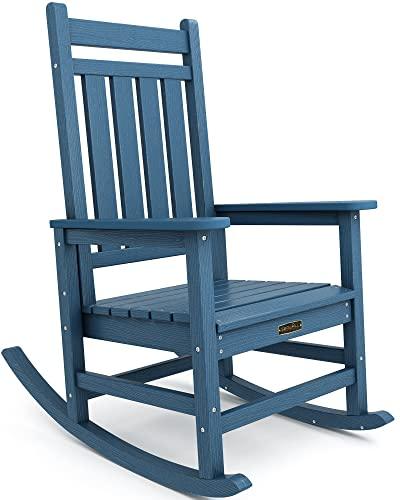 SERWALL Oversized Rocking Chair, Outdoor Rocking Chair for Adults, All Weather Resistant Porch Rocker for Lawn Garden, Blue - CookCave