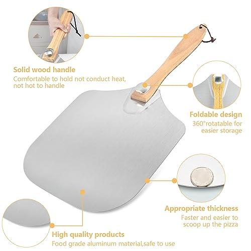 Luvan Aluminum Metal Pizza Peel with Foldable Wooden Handle,12x14 Inch Aluminum Pizza Peel,Pizza Paddle Foldable Pizza Peel Pizza Spatula Paddle Pizza Spatula for Oven,Baking Homemade Pizza Bread - CookCave