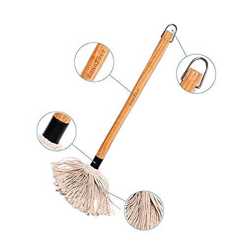 ZaanZeer 18 Inches BBQ Mop with Wooden Handle and 4 Extra Replacement Cotton Fiber Basting Mop Heads for Grilling and Smoking Steak - CookCave