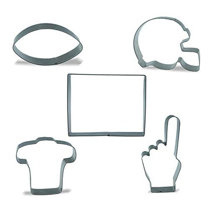 Keewah Football Cookie Cutter Set - Football, Football Helmet, Football Field, T-Shirt, Foam Finger - 5 Piece - Stainless Steel - CookCave