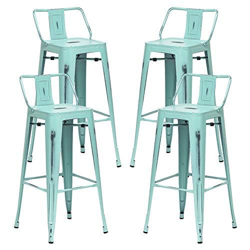 Alunaune 24" Metal Bar Stools Set of 4 Industrial Counter Height Stools Kitchen Bar Chairs Indoor Outdoor Counter Stool-Low Back, Distressed Blue - CookCave