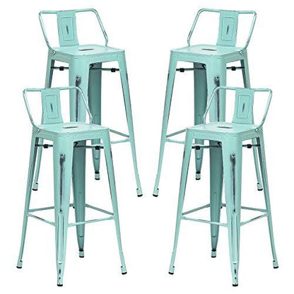 Alunaune 24" Metal Bar Stools Set of 4 Industrial Counter Height Stools Kitchen Bar Chairs Indoor Outdoor Counter Stool-Low Back, Distressed Blue - CookCave