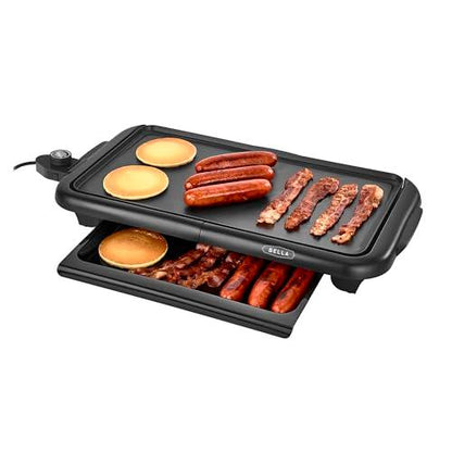 BELLA Electric Griddle with Warming Tray - Smokeless Indoor Grill, Nonstick Surface, Adjustable Temperature & Cool-touch Handles, 10" x 18", Copper/Black - CookCave
