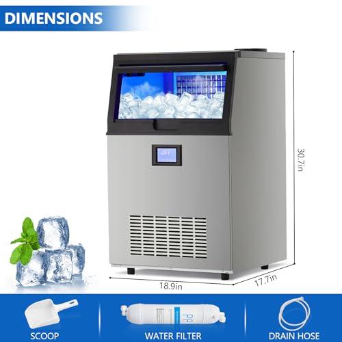 Garvee Commercial Ice Maker Machine, Freestanding Nugget Ice Maker with 2 Water Inlet Modes, 100Lbs/24h, 50Pcs/Cycle, 33lbs Storage Bin, Ice Maker Machine for Home Bar, Coffee Shop, Business - CookCave