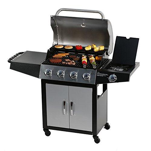 MASTER COOK Gas Grill, BBQ 4-Burner Cabinet Style Grill Propane with Side Burner, Stainless Steel - CookCave