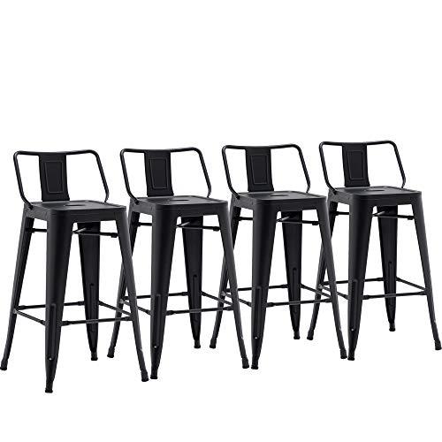 Yongchuang Metal Bar Stools Set of 4 Counter Height Bar Stools for Indoor Outdoor Barstools Low Back Bar Chairs 26" Matte Black - CookCave