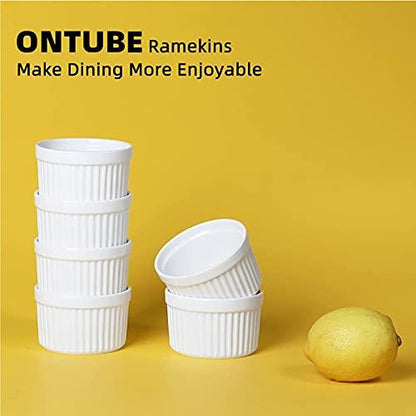 ONTUBE Ramekins - Porcelain Ramekins for Creme Brulee Dishes,Dipping Sauces,Baking Pudding Cups, Souffle Bowl,Oven Safe, Set of 6 (4OZ, White) - CookCave