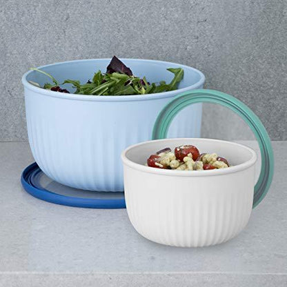 Oggi Prep, Store & Serve Plastic Bowl w/See-Thru Lid- Dishwasher, Microwave & Freezer Safe, (4 qt) Lt Gray w/Dk Gray Lid - CookCave